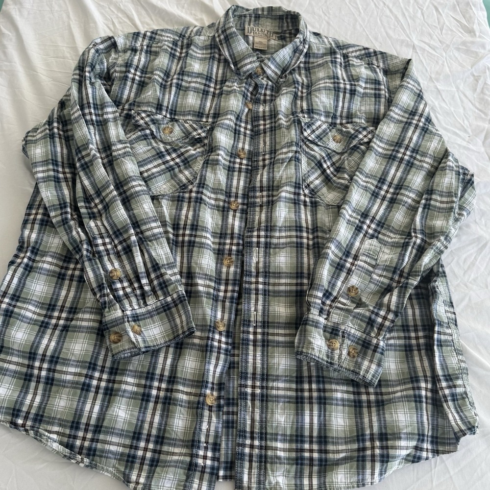Duluth Trading Co Mens 2XL Blue Plaid Long Sleeve Button Front Casual Shirt